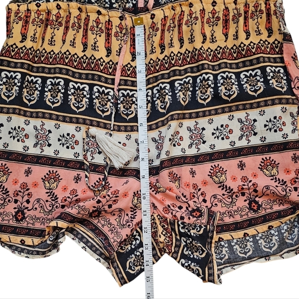 American Rag Long Sleeve Romper Boho Pink Peach Floral Print Festival Sz Medium - Picture 9 of 10